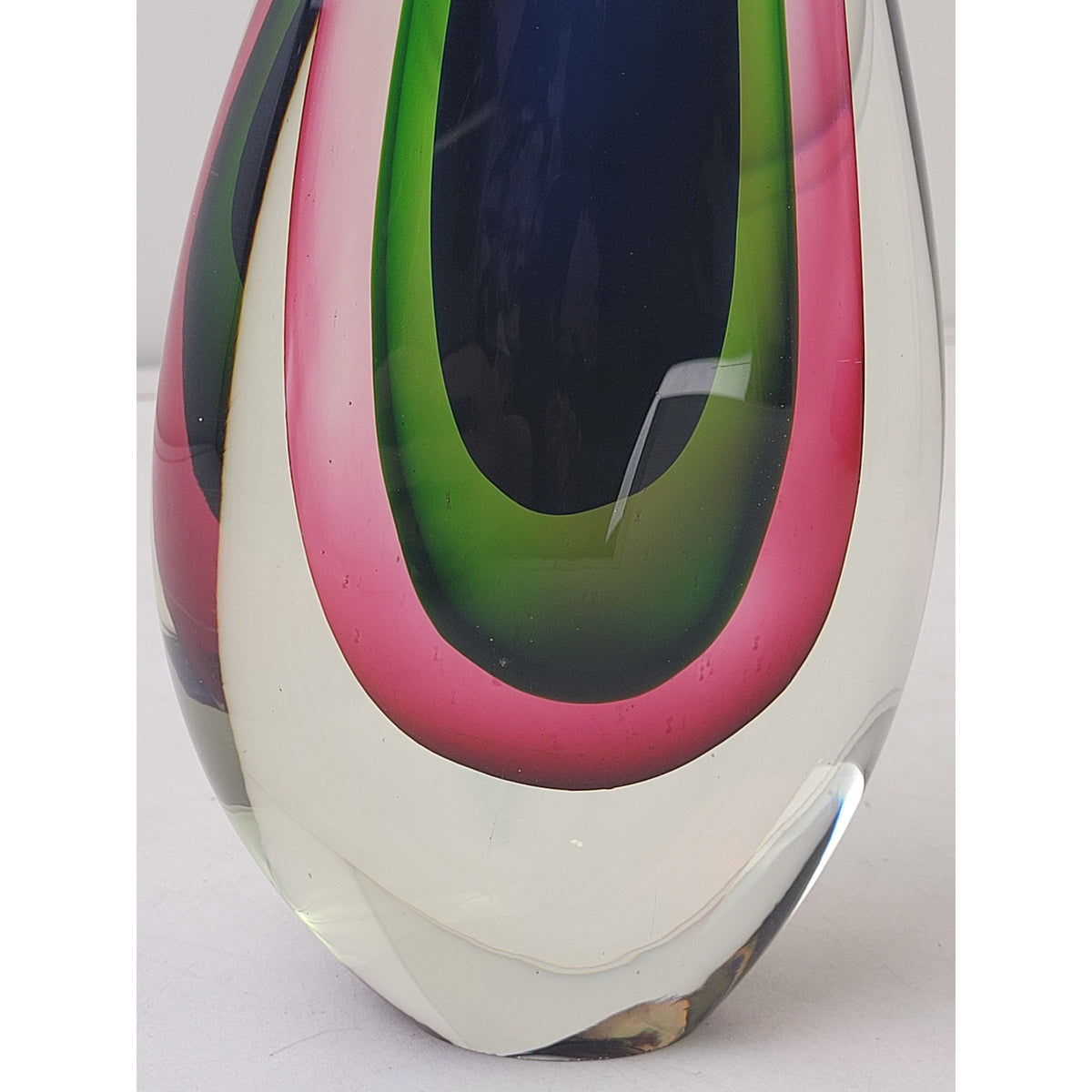 VTG Murano Style Sommerso Art Glass Teardrop Sculpture Blue Green Pink MCM 11"