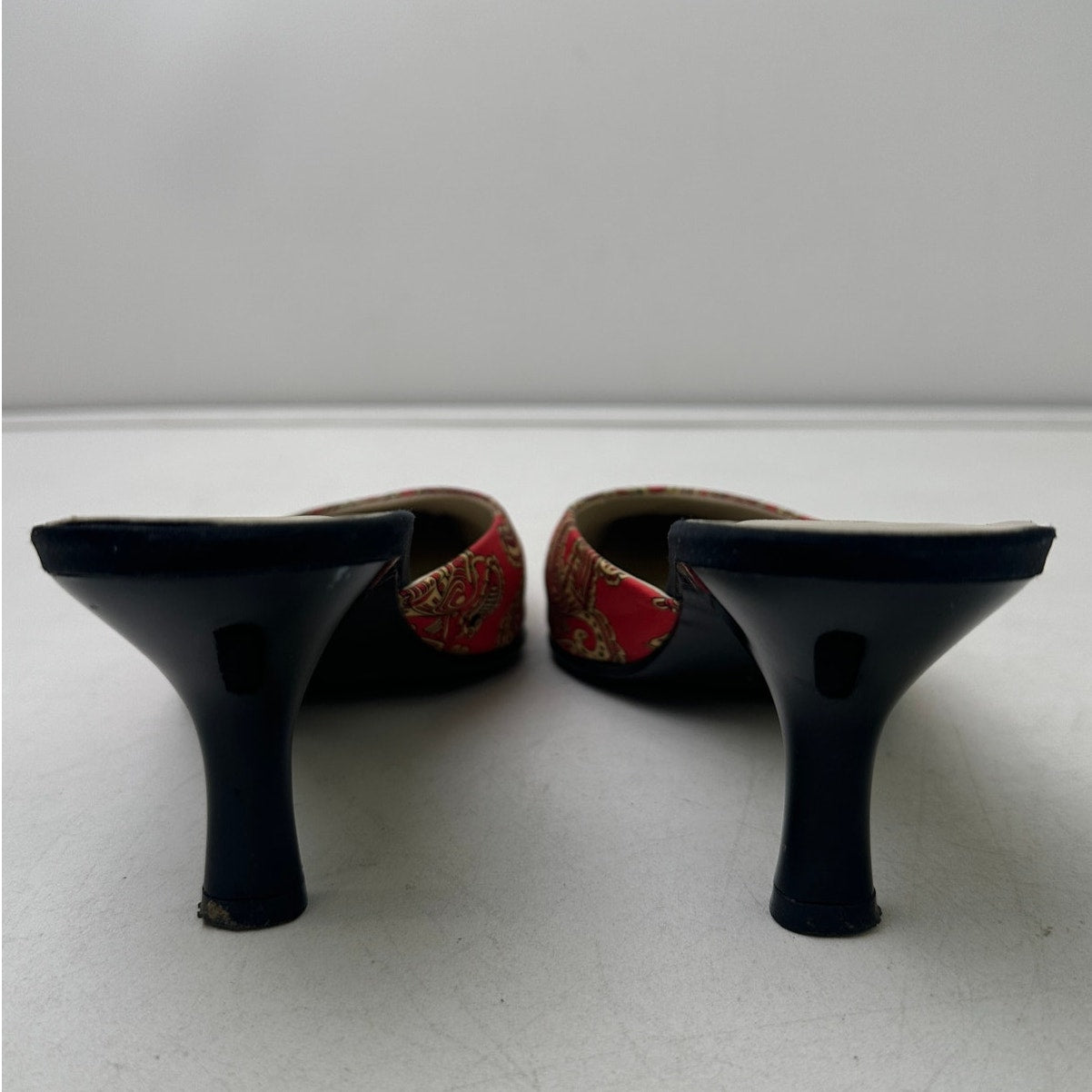 Vintage Pineda Covalin Red Paisley Kitten Heel Mules Women's Sz 7.5
