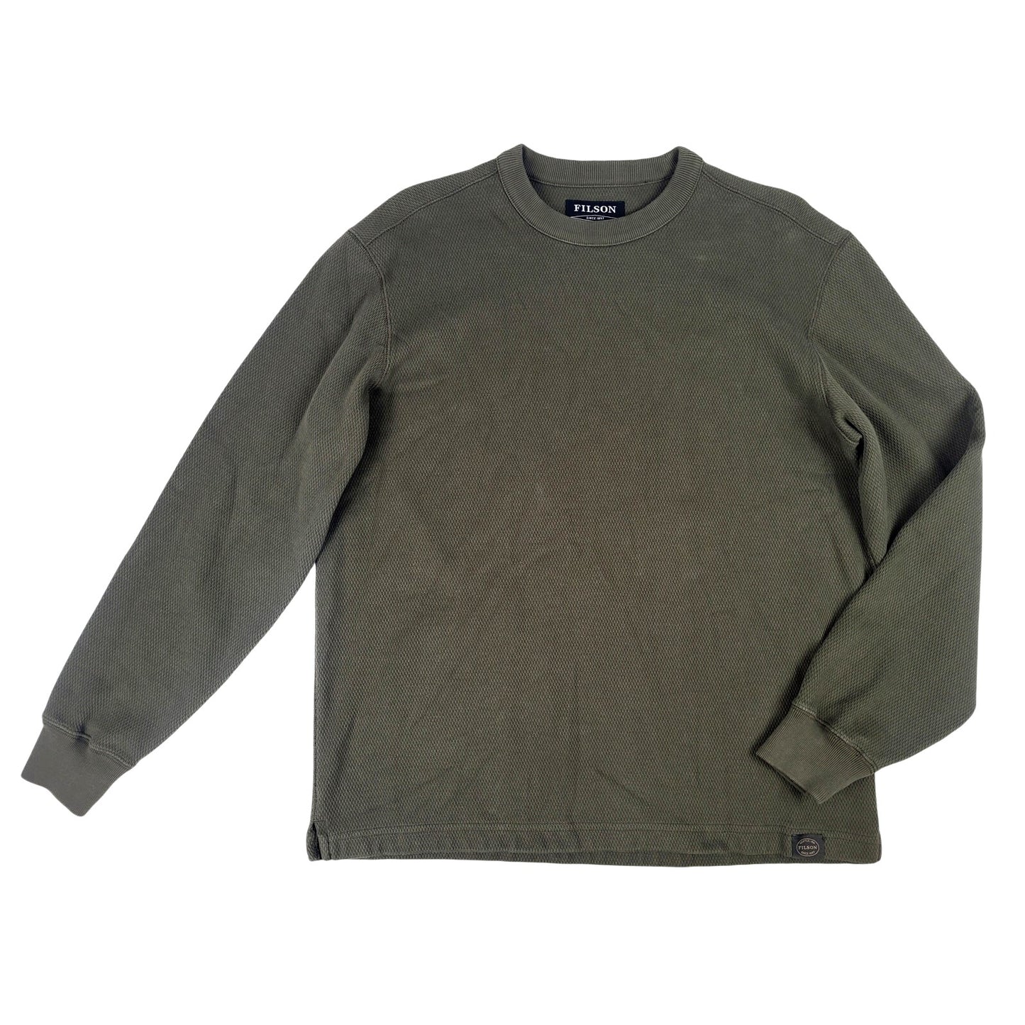 Filson Waffle Knit Thermal Crewneck Shirt Heavy Cotton Olive Men's Sz L