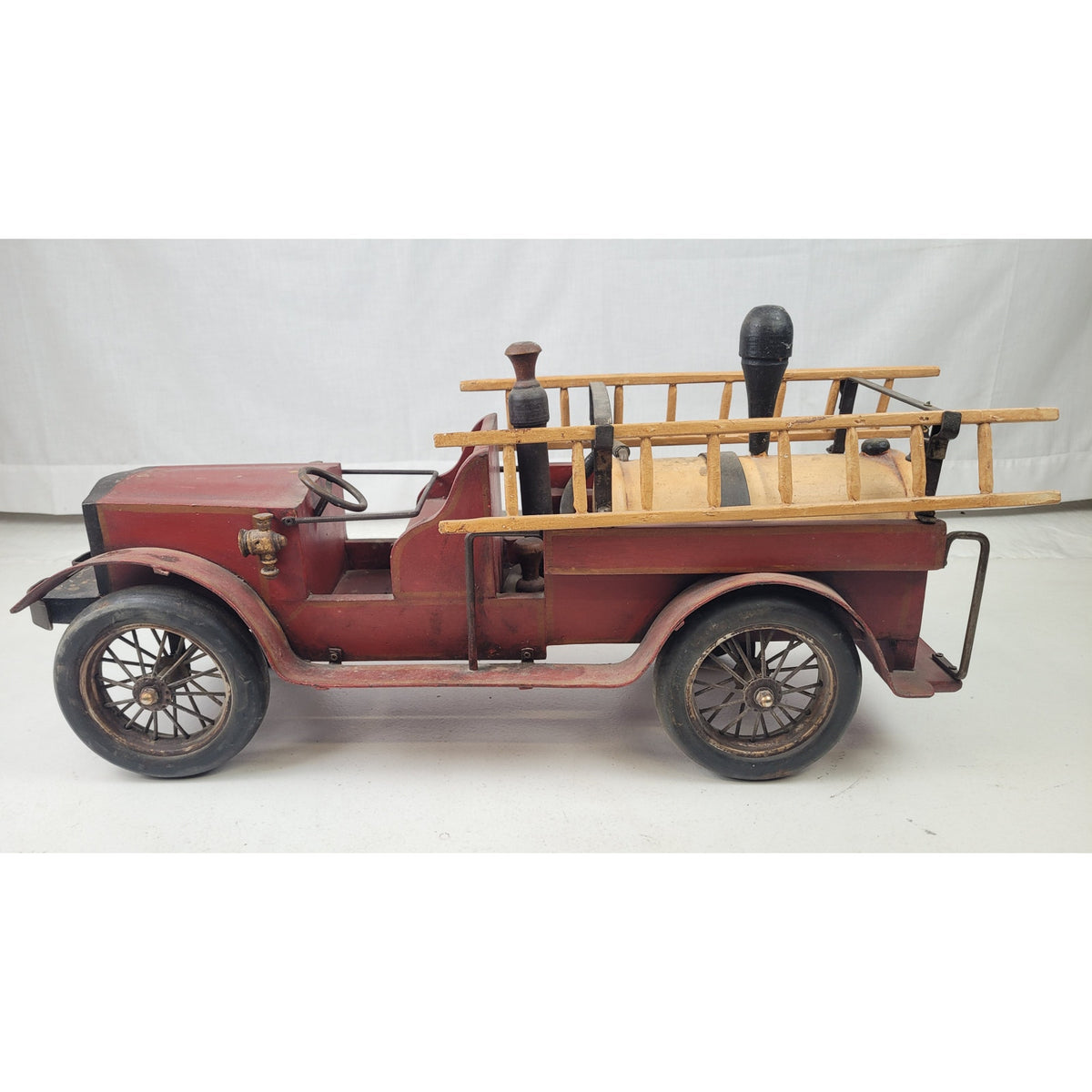 Vintage 1930s Leanardo Luna Wood & Metal Fire Truck w Ladders | Large Toy