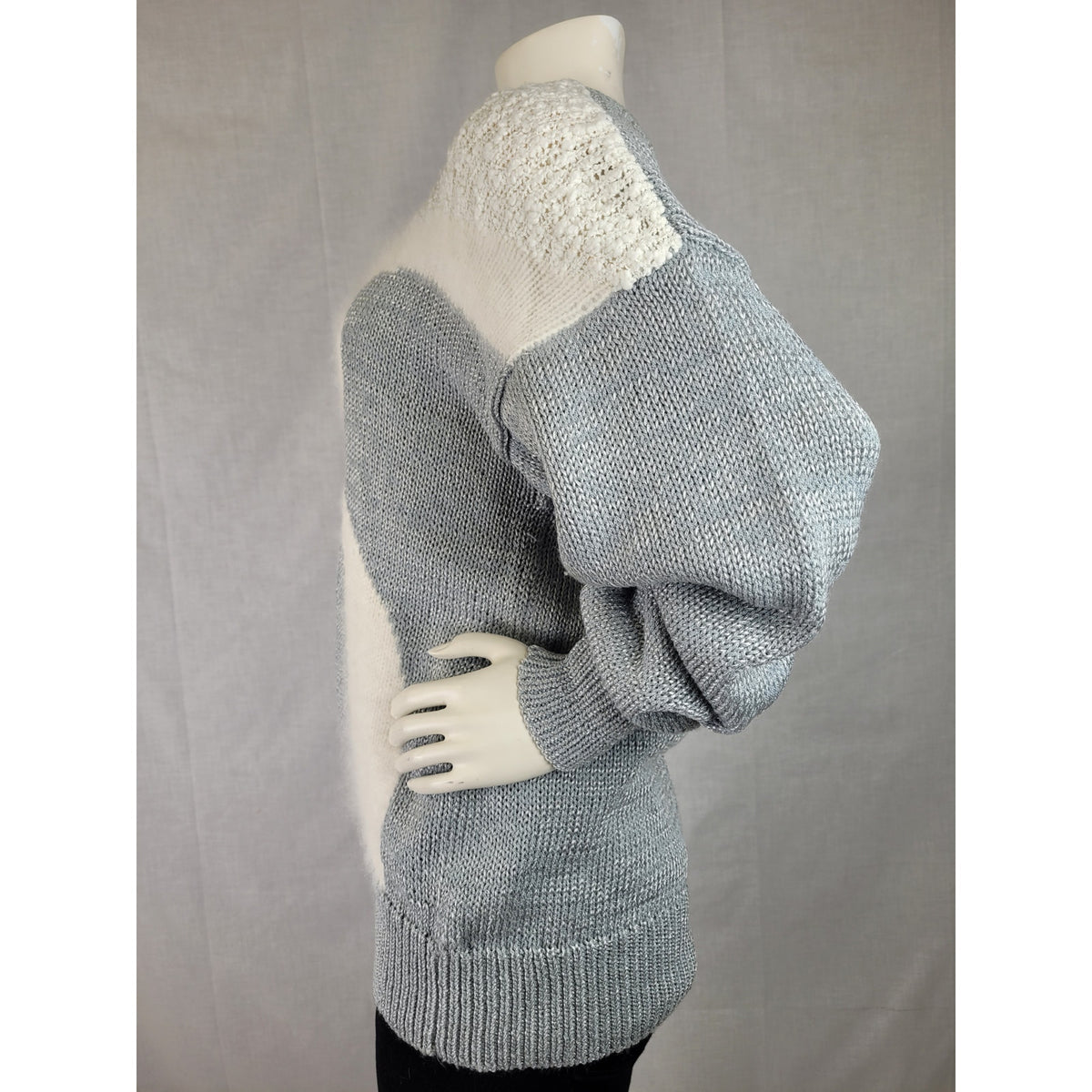 Vintage 80s Lady Lily Abstract Design Grey & White Sweater Angora Women's Sz M/L