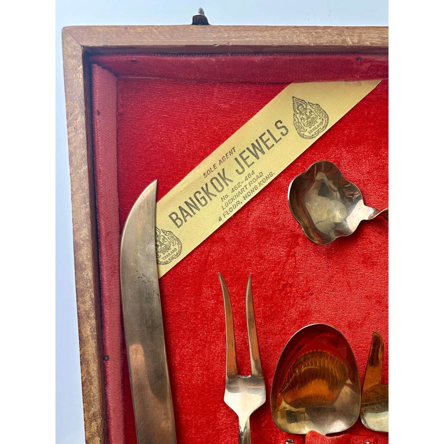 Vintage Bangkok Jewels Thai Bronze & Rosewood 59 PC Flatware Set