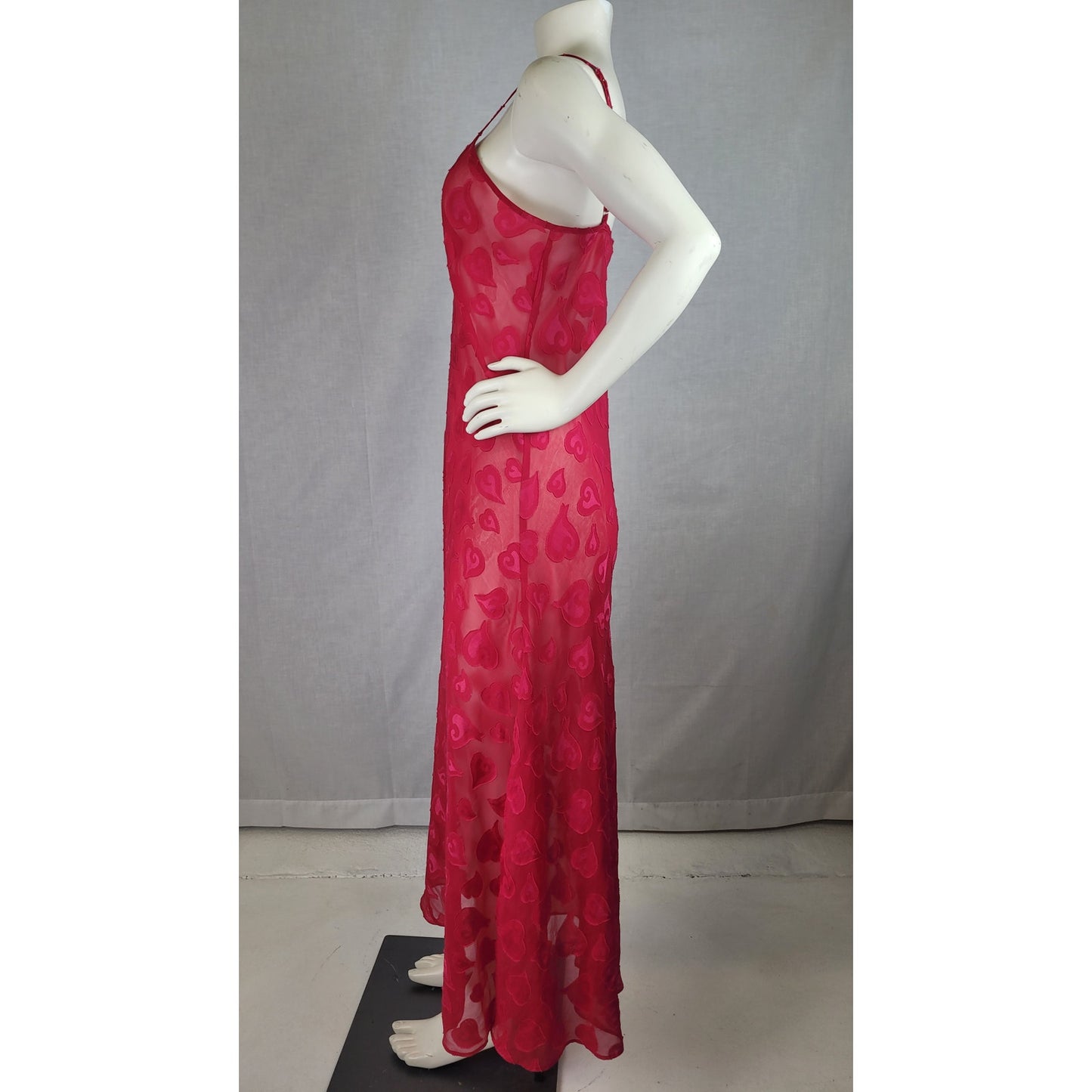 Vintage Y2K Victoria's Secret Long Pink Heart Print Sheer Slip Dress Lingerie Sz M