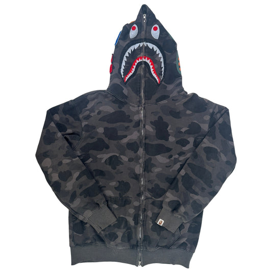A Bathing Ape (BAPE) Black / Gray Camo Shark Full Zip Hoodie Men's Sz M/L