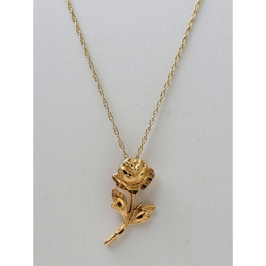 14K Solid Yellow Gold Rose Pendant on Dainty 18" Chain | 2.51 Grams