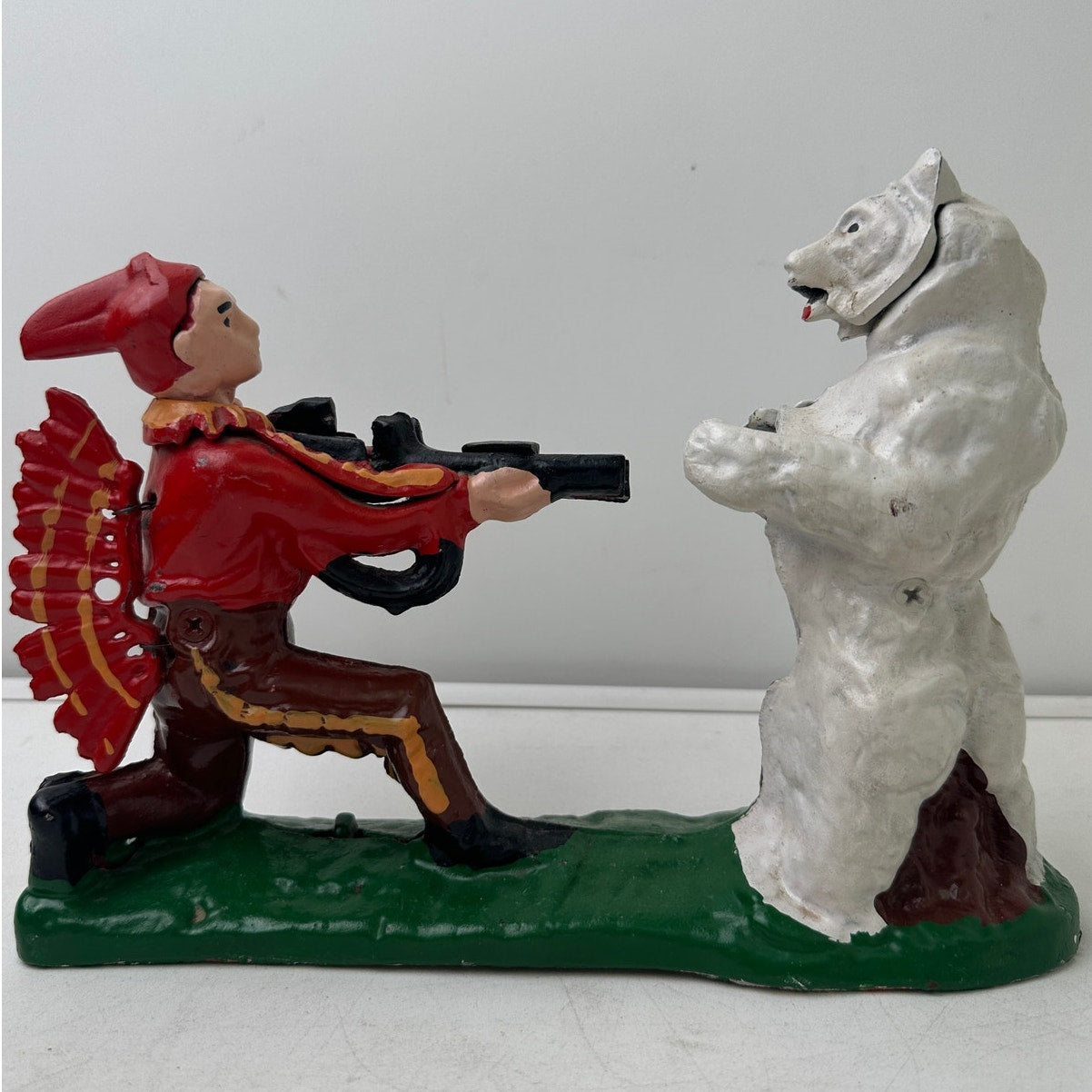 Vintage Indian Shooting Bear Cast Iron Mechanical Bank