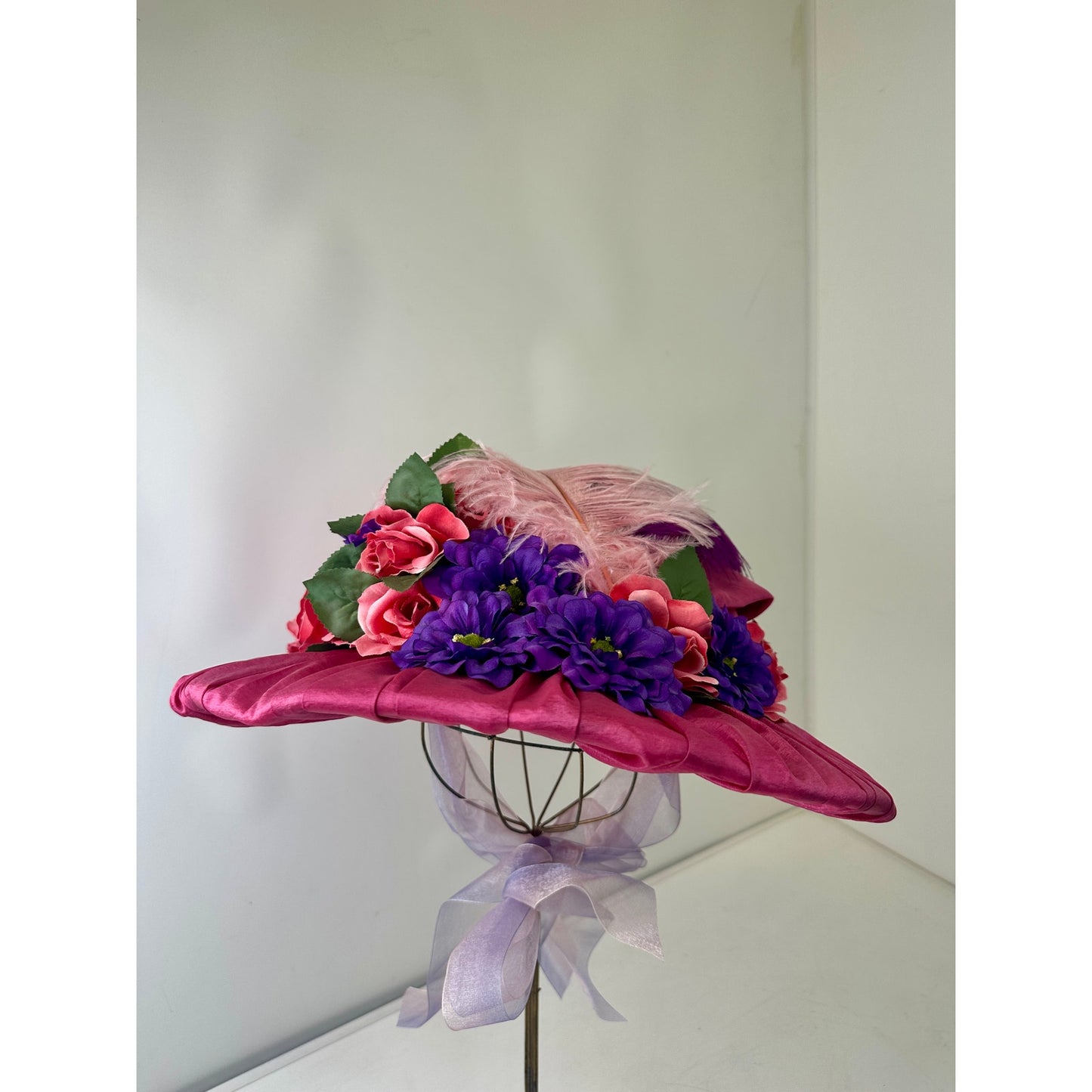 Magenta Satin Wide Brim Handmade Hat