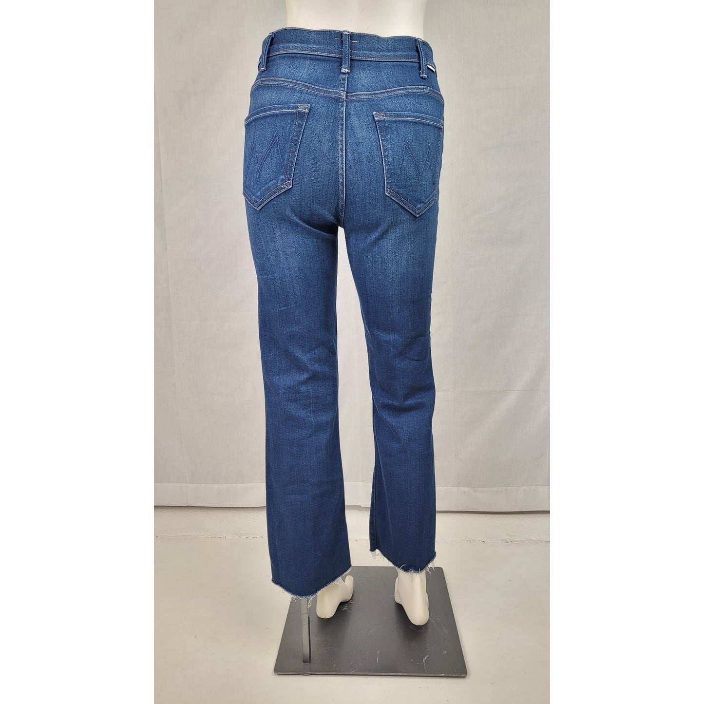 Mother The Hustler Ankle Fray Cropped Straight Leg Medium Wash Jeans Sz 28
