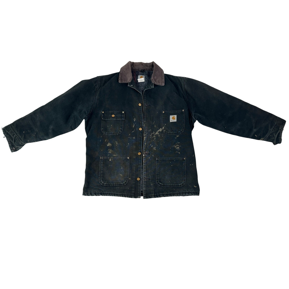 VTG Carhartt C01 Black Blanket-Lined Distressed Chore Coat Jacket Men's Sz XL