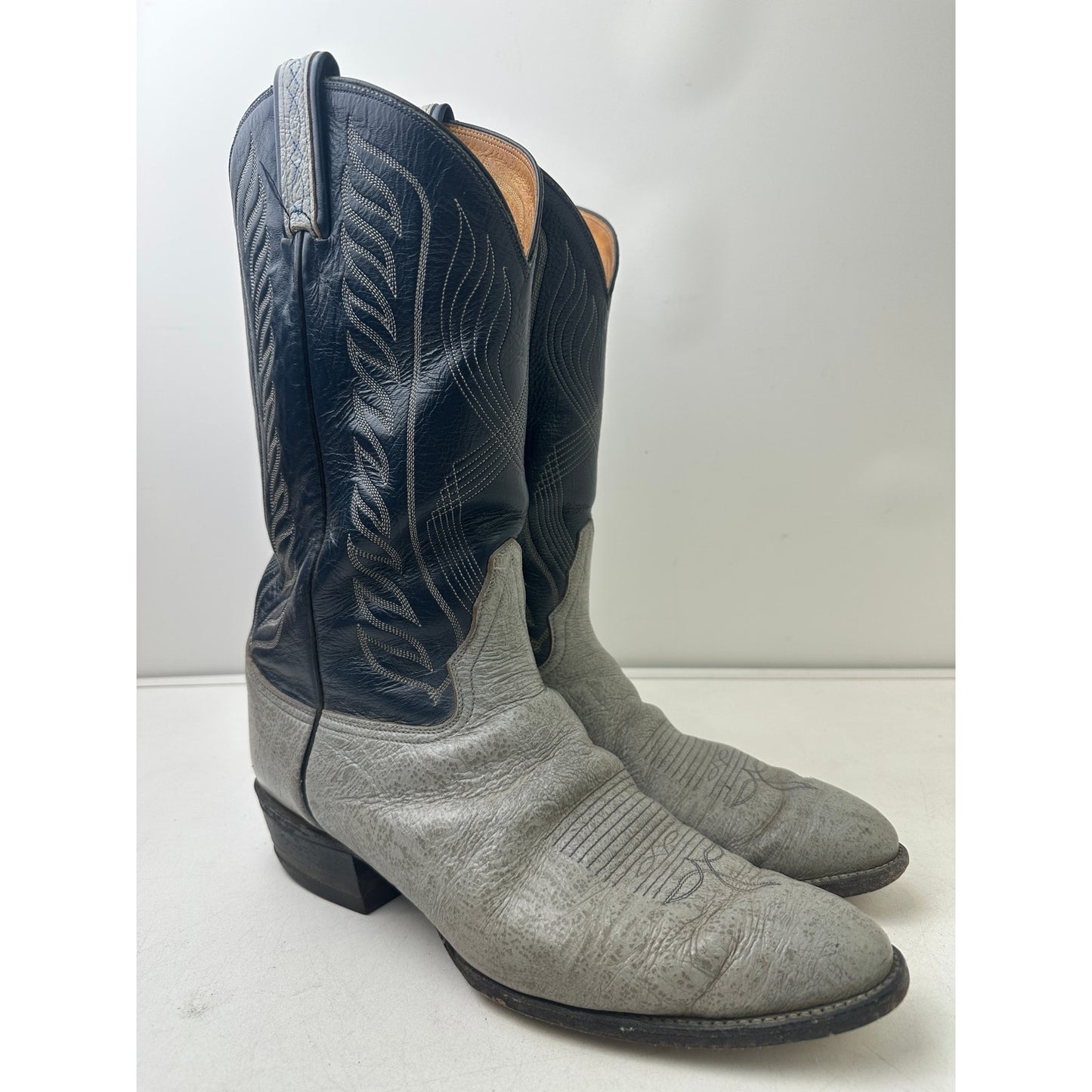 Vintage Tony Lama Blue & Gray Antelope Leather Western Cowboy Boots Men's Sz 13