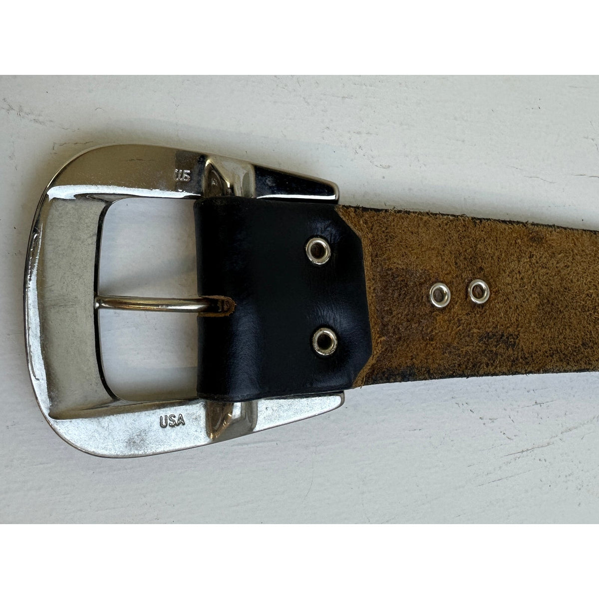 Vintage Black Leather Star Concho Belt Made in USA