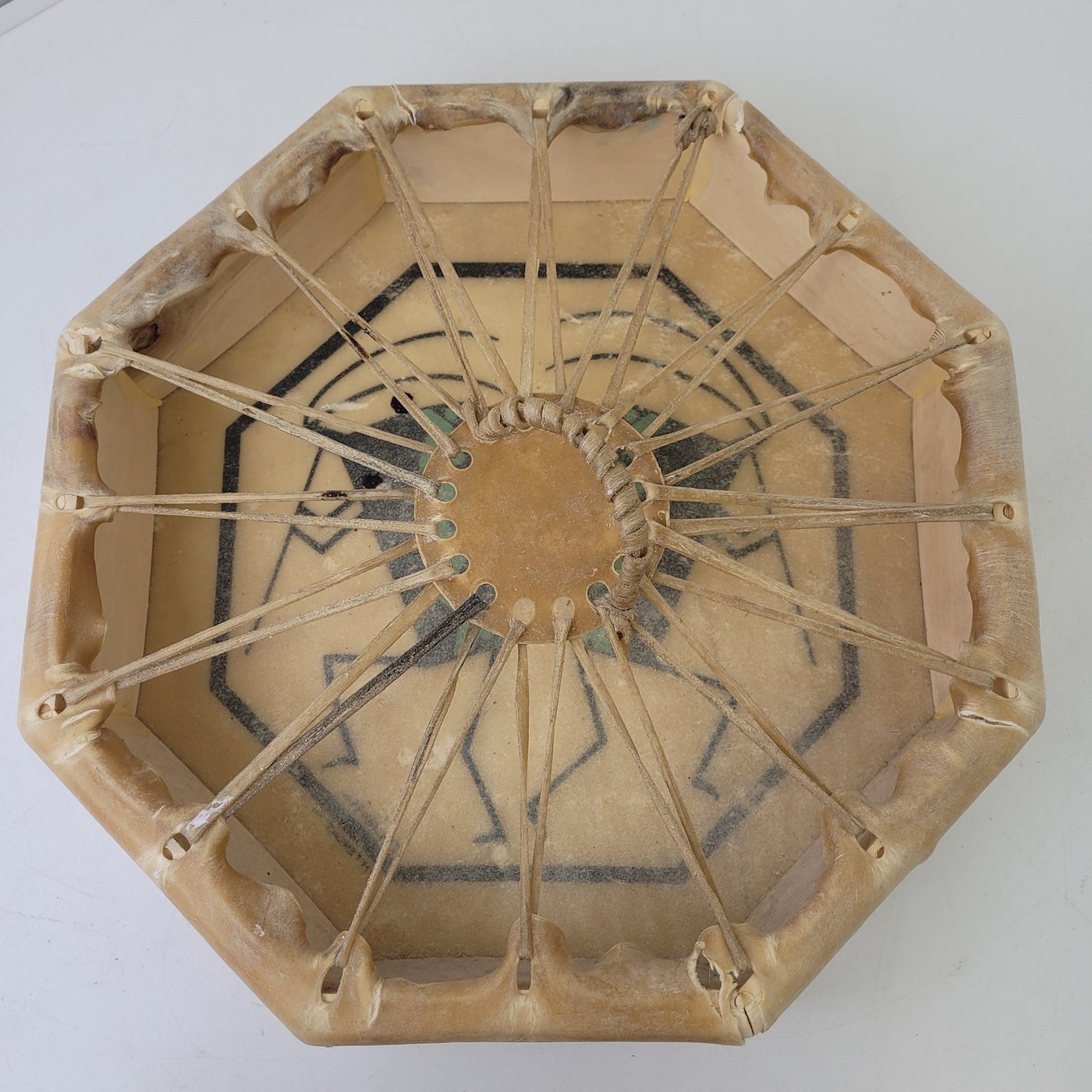1994 Artbeat Octagonal Rawhide Drum ft. Kokopelli Native Figures 15.5" D