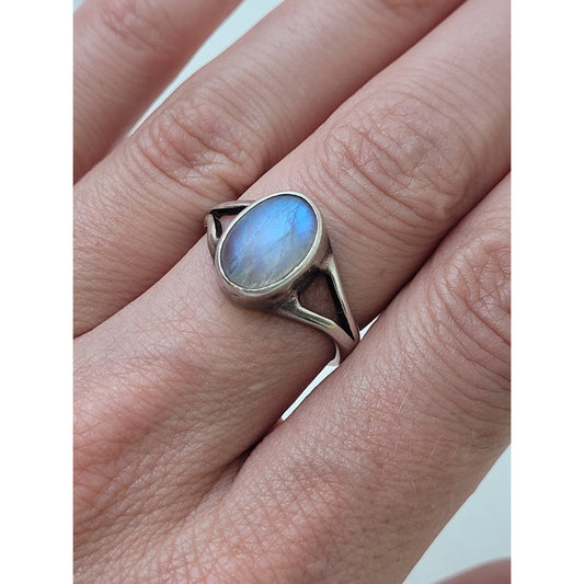 Sterling Silver Natural Rainbow Moonstone Adjustable Ring | Currently a Size 7