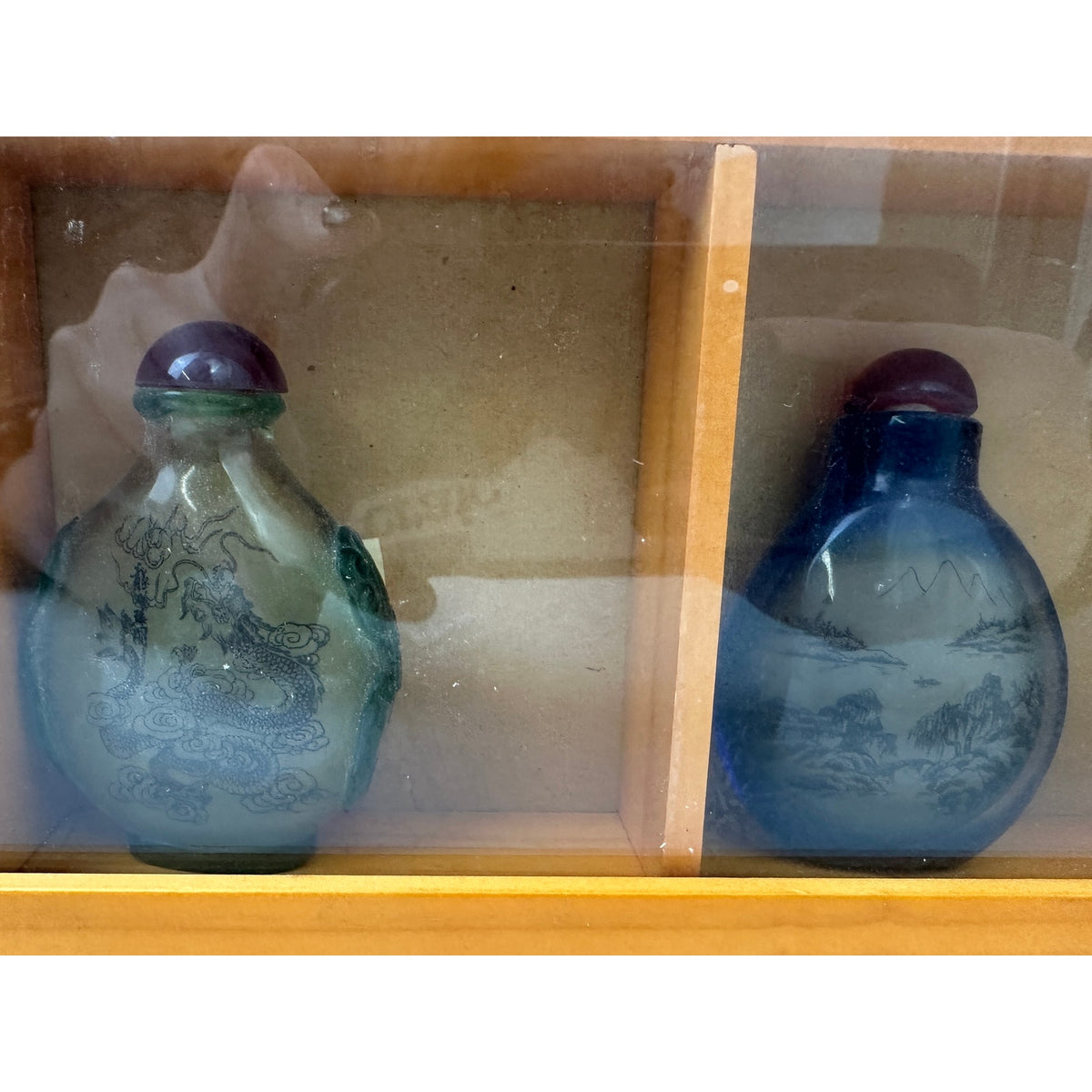 VTG Chinese Hand Painted Snuff Bottle Collection in Wooden Shadow Box