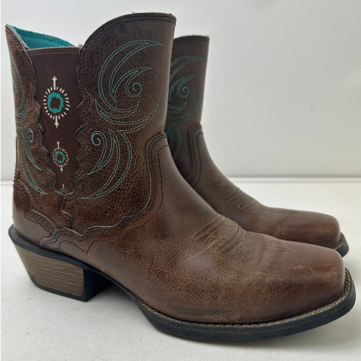 Justin Boots Chellie Gypsy Brown/Turquoise Leather Ankle Boots Women's Sz 7.5