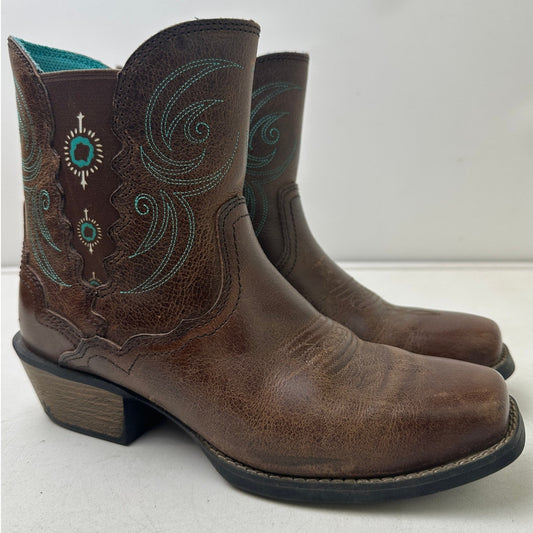 Justin Boots Chellie Gypsy Brown/Turquoise Leather Ankle Boots Women's Sz 7.5