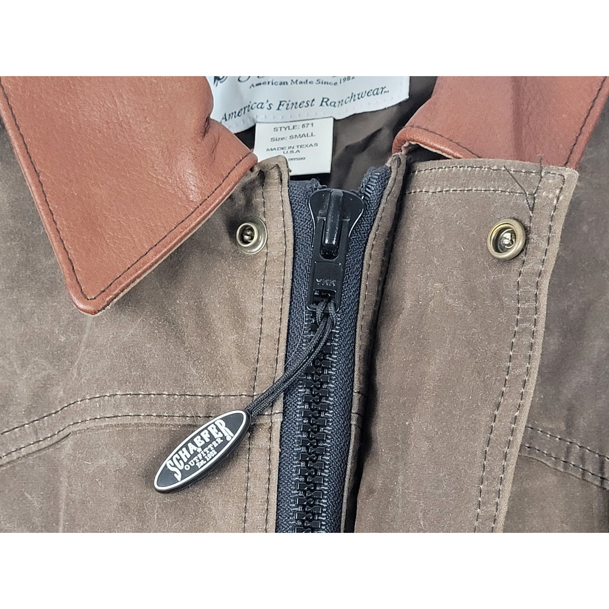 Schaefer Outfitter Western Jacket Brown Waxed Canvas Leather Collar Men's Sz S