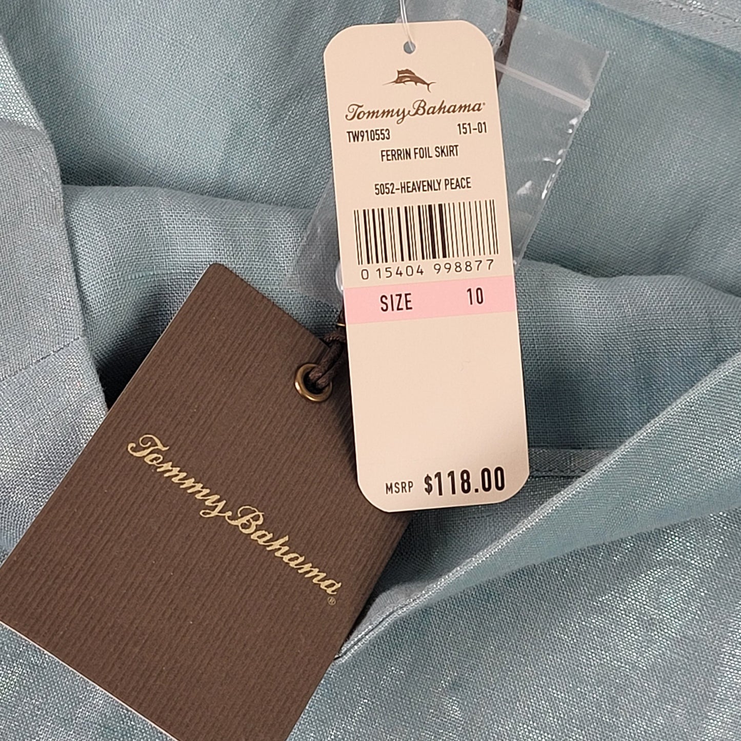 Tommy Bahama 100% Linen Shimmery Blue Mini Skirt w Ruffled Hem Detail Sz 10