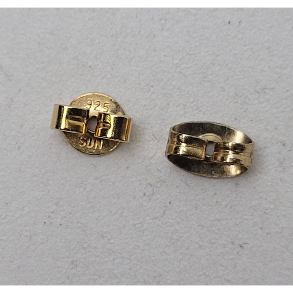 925 Sterling Silver Gold-Tone Heart Earrings Studs w Authentic Diamonds