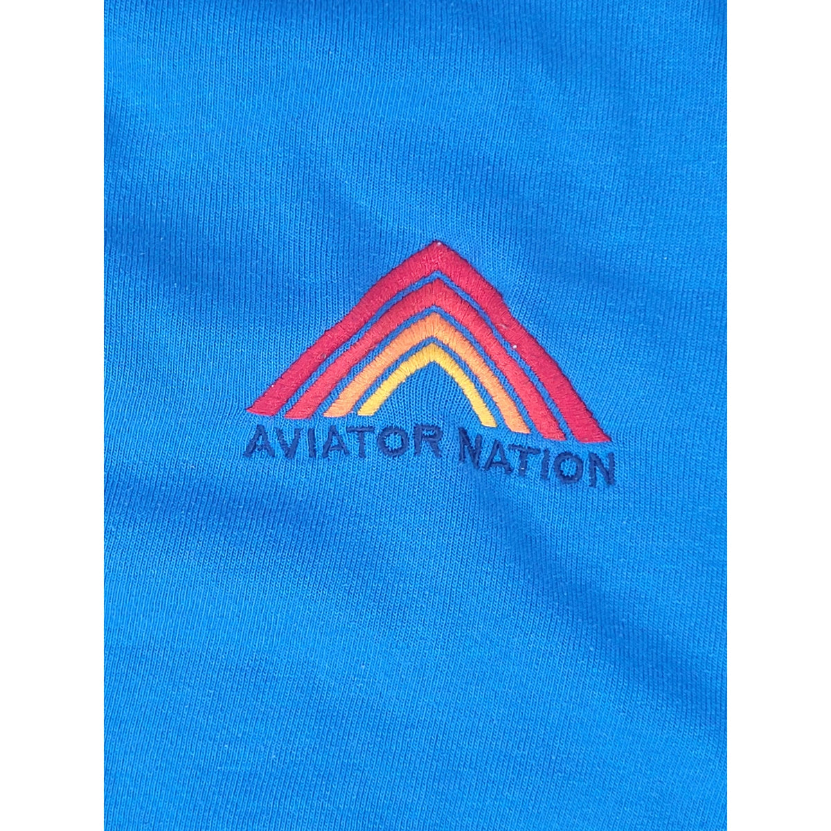 Aviator Nation Mountain Embroidery Half Zip Sweatshirt Ocean Blue Sz M