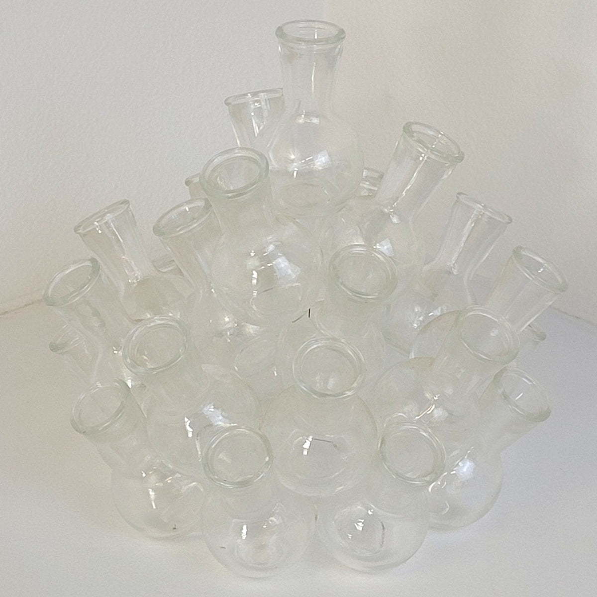 Vintage MCM Bud Vase Cluster 2-Piece Clear Glass 25 Mini Vases