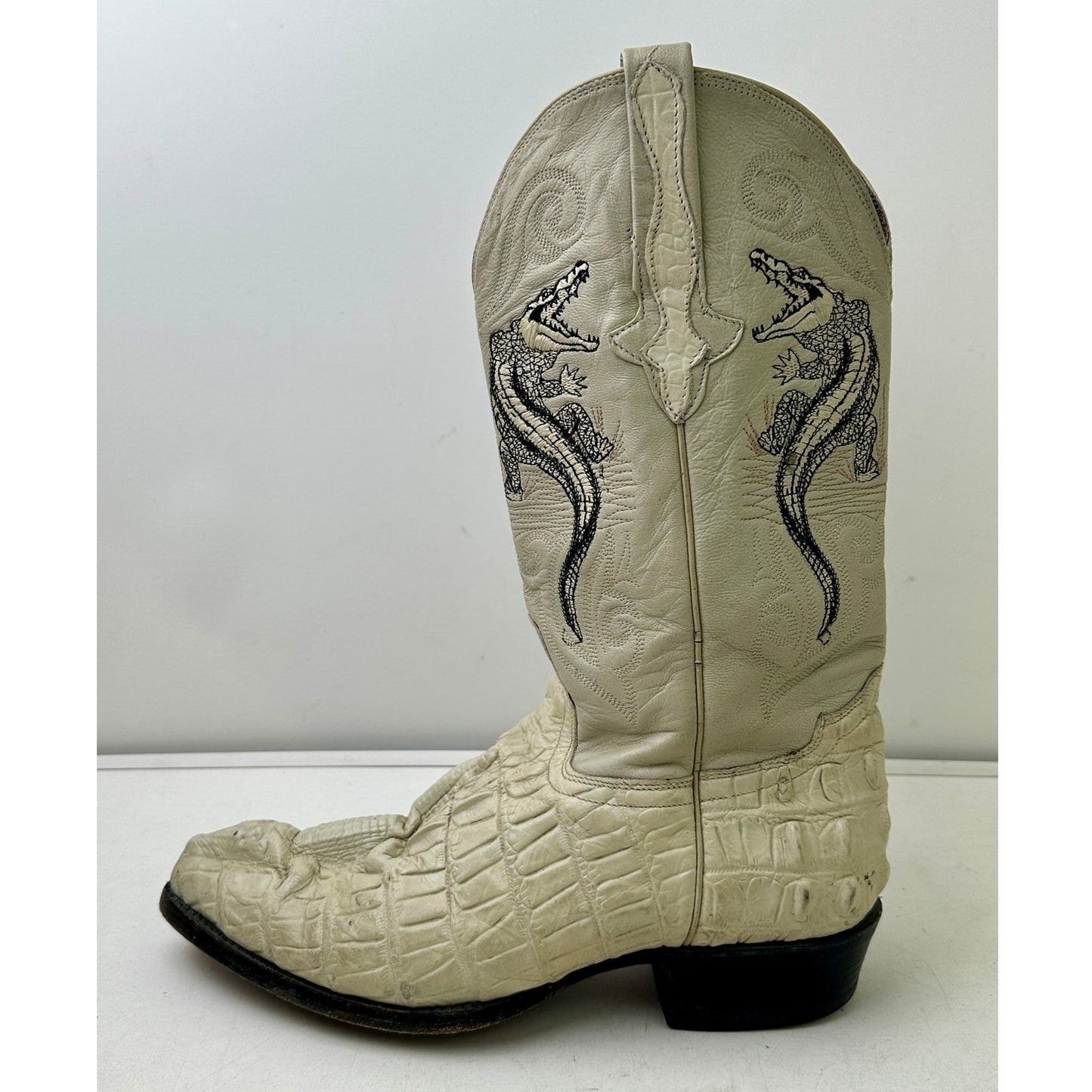 Vintage Rodeo Bravo Bone Embroidered Crocodile Western Boots Men's Sz 10.5 (Mex 28.5)