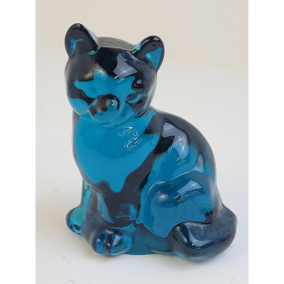 Vintage Fenton Glass Twilight Cobalt Blue Sitting Cat Kitten Figurine