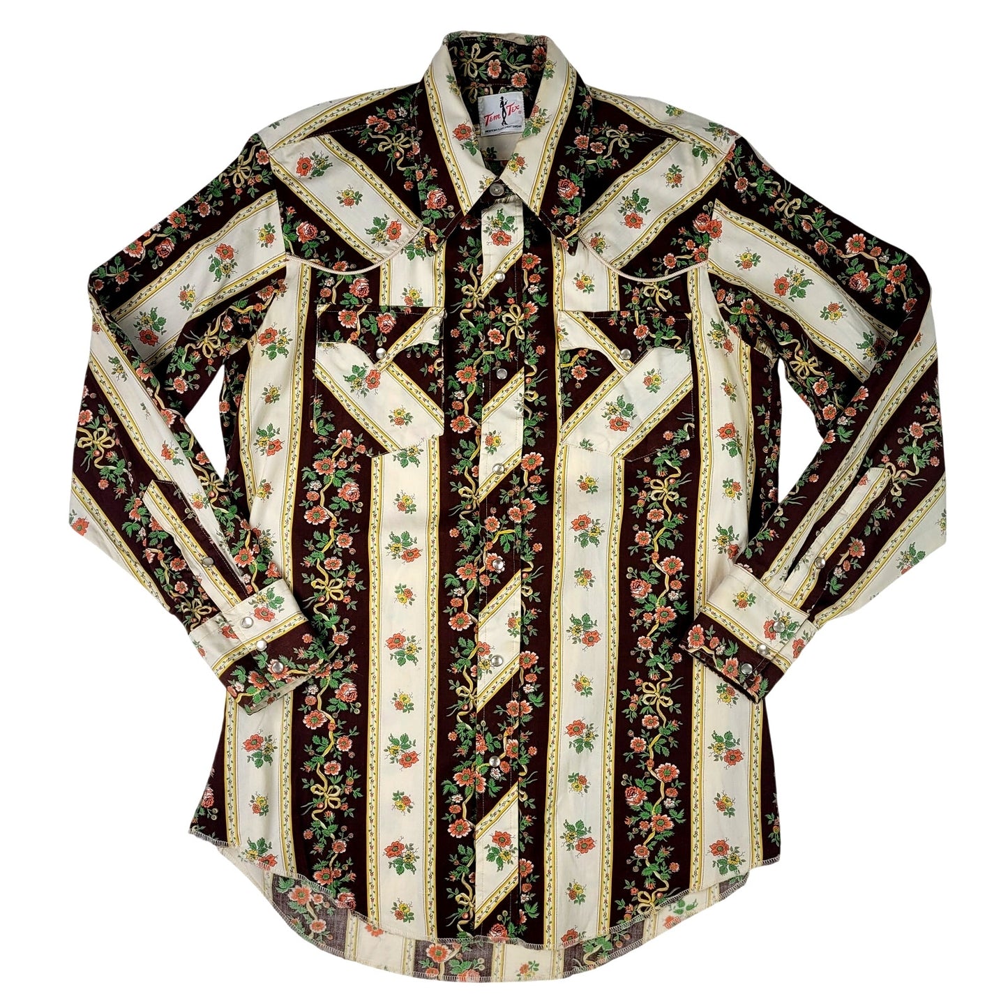 VTG 1970s Tem Tex Western Pearl Snap Floral Print Shirt Men's Sz S