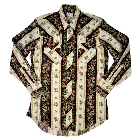 VTG 1970s Tem Tex Western Pearl Snap Floral Print Shirt Men's Sz S
