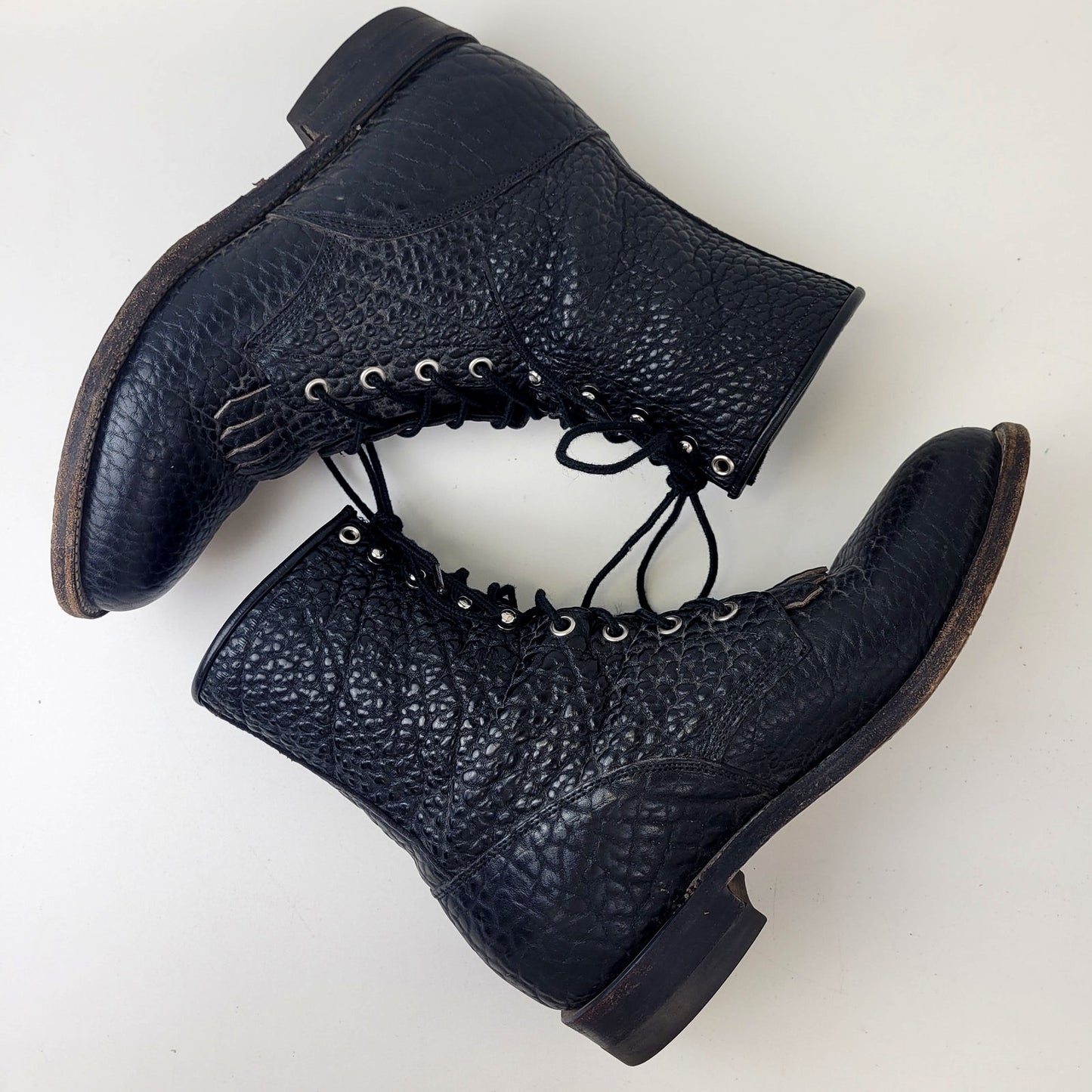 Vintage Justin Black Leather Roper Boots Lace-up Western Men's Sz 8.5D