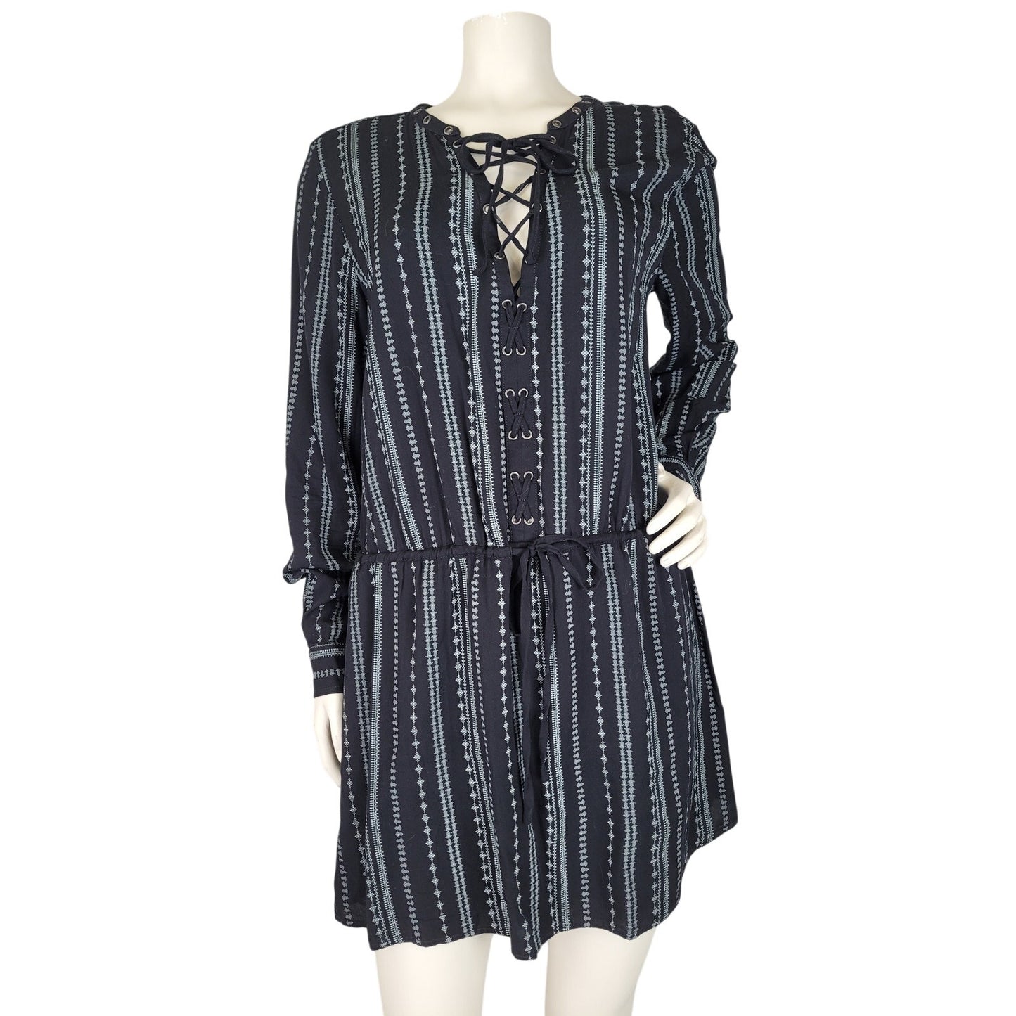 Paige Rockabilly Hobo Mini Dress Lace-up Neckline Black & Blue Women's Sz M