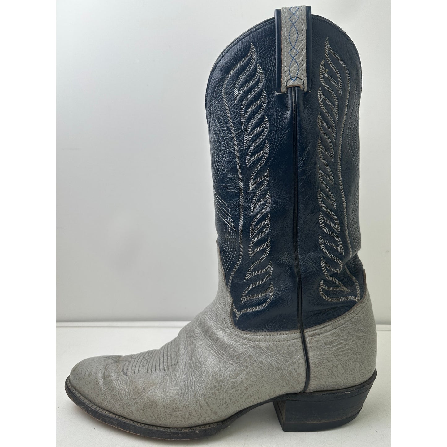 Vintage Tony Lama Blue & Gray Antelope Leather Western Cowboy Boots Men's Sz 13