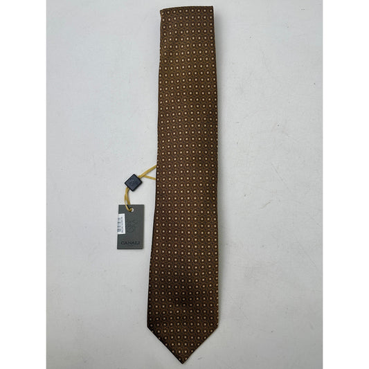 Canali Italy Gold Woven Geometric Micro-Pattern Men's Tie NWT