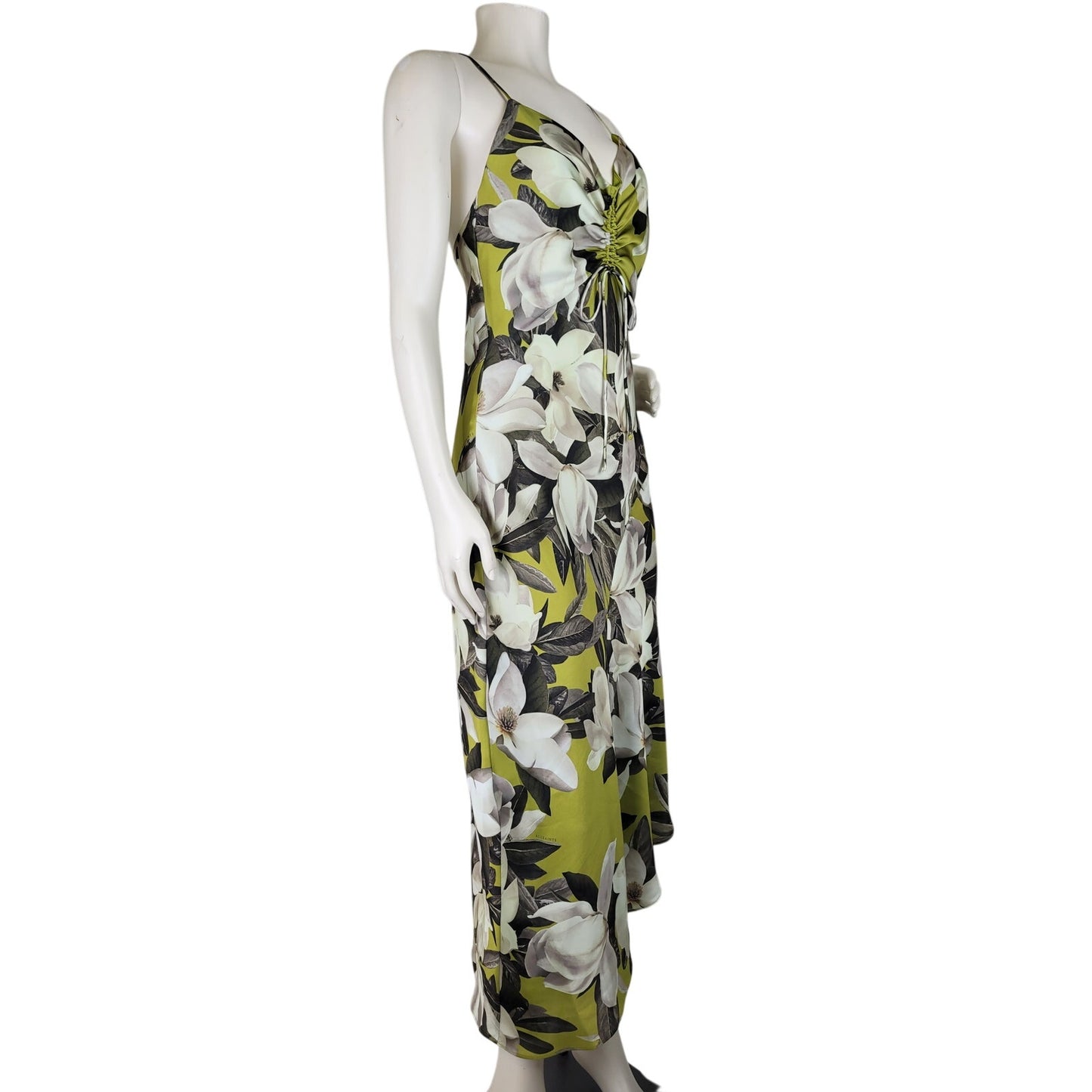 AllSaints Alexia Floral Asymmetrical Slip Dress Magnolia Flower Print Sz 2 NWT
