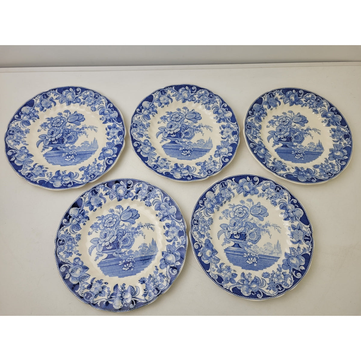 Vintage Royal Doulton Blue & White Pomeroy Pattern D6323 Dinner Plate Set of 5