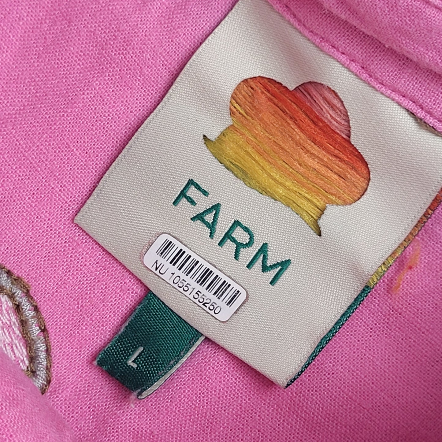 FARM Rio Cross Stitch Coconut Romper Pink Mother-of-Pearl Buttons Sz L