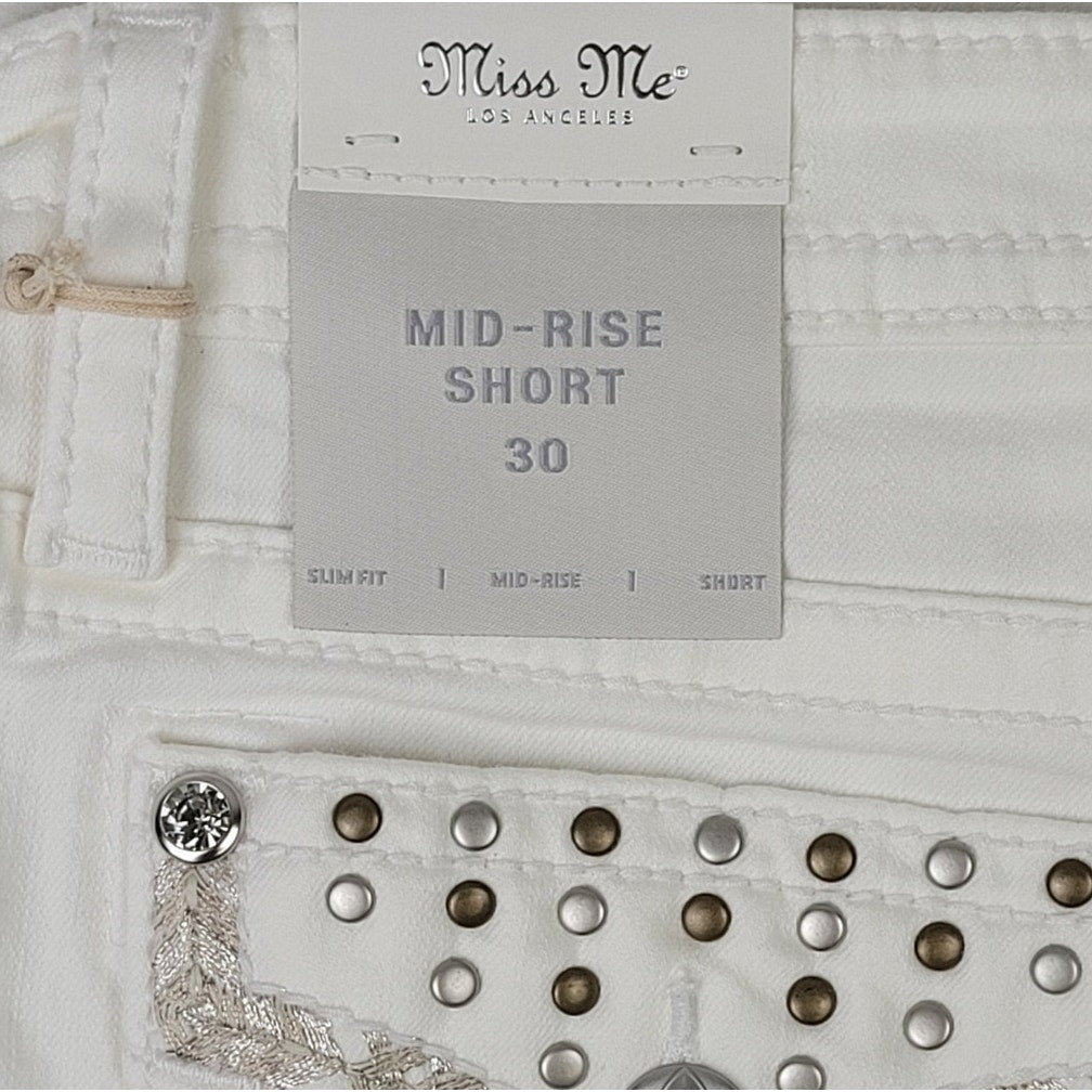 Miss Me Elara Studded Shorts White Denim Mid-Rise Women's Sz 30 NWT