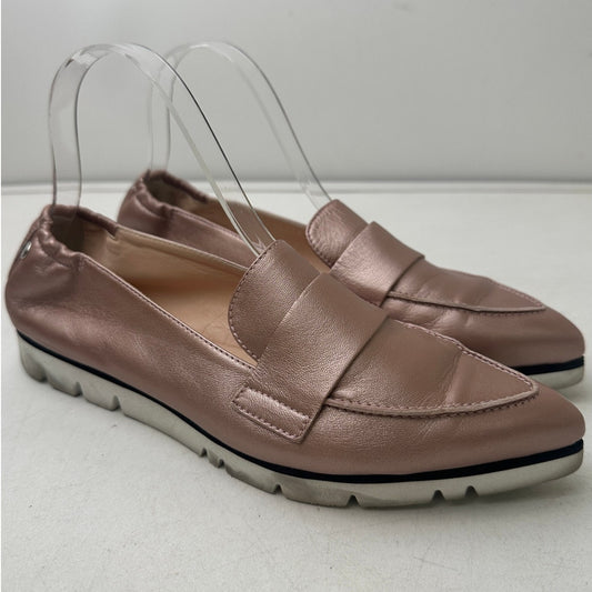 AGL Attilio Giusti Leombruni Metallic Rose Gold Micro Pointed Toe Loafers Women's Sz 8.5