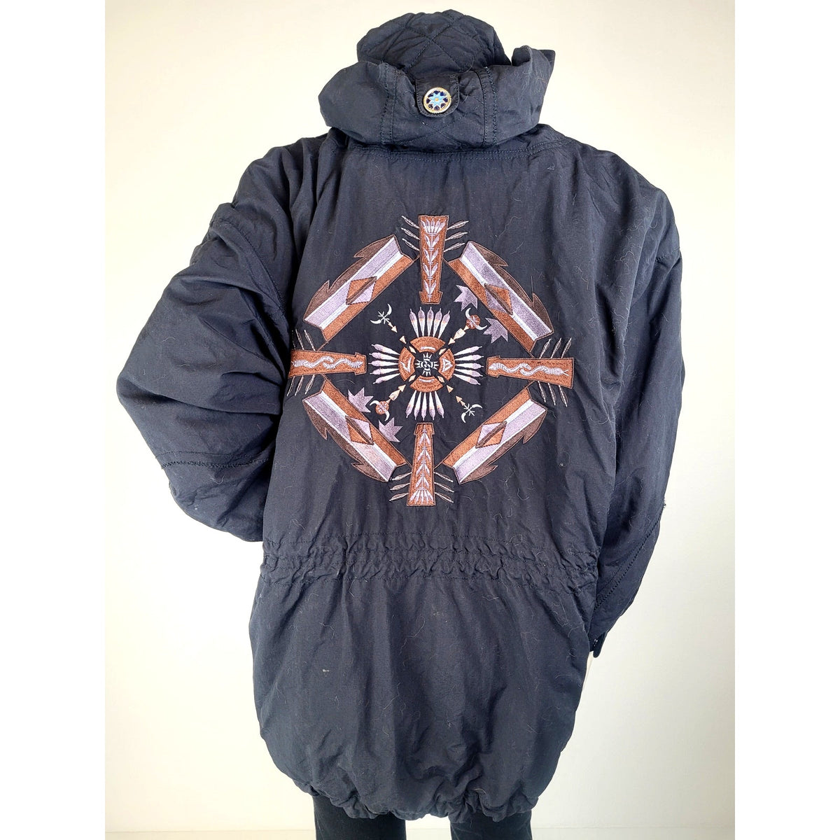 Vintage Bogner Black Ski Parka Coat w Southwestern Embroidery Women's Sz 8 (M)