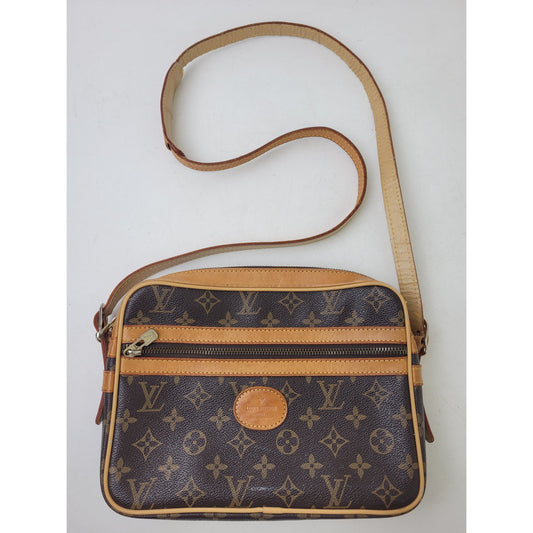 Vintage Fake Louis Vuitton Paris Reporter Crossbody Logo Bag Monogram Canvas