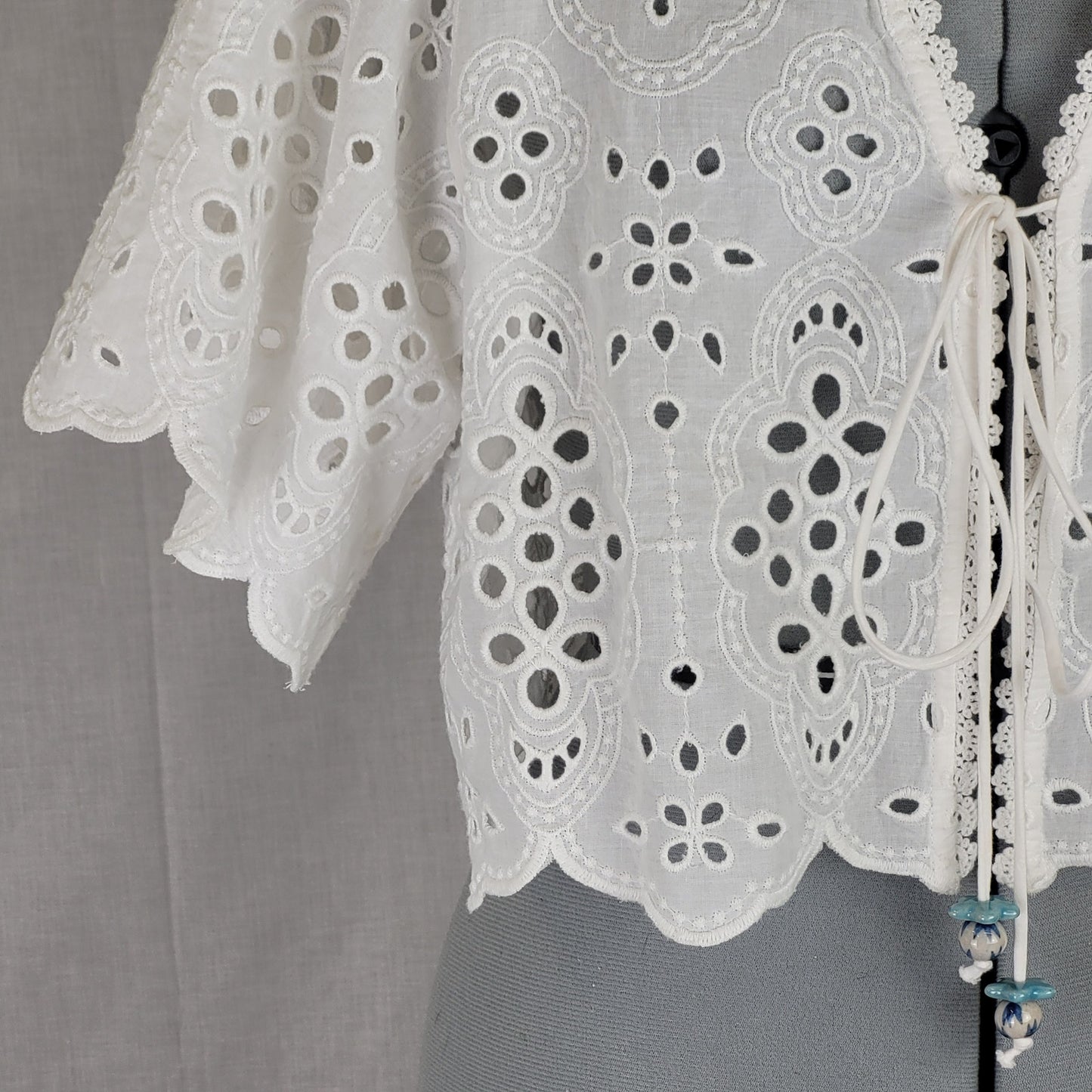 Anthropologie Maeve Tie-Front Eyelet Crop Blouse White Cotton OS
