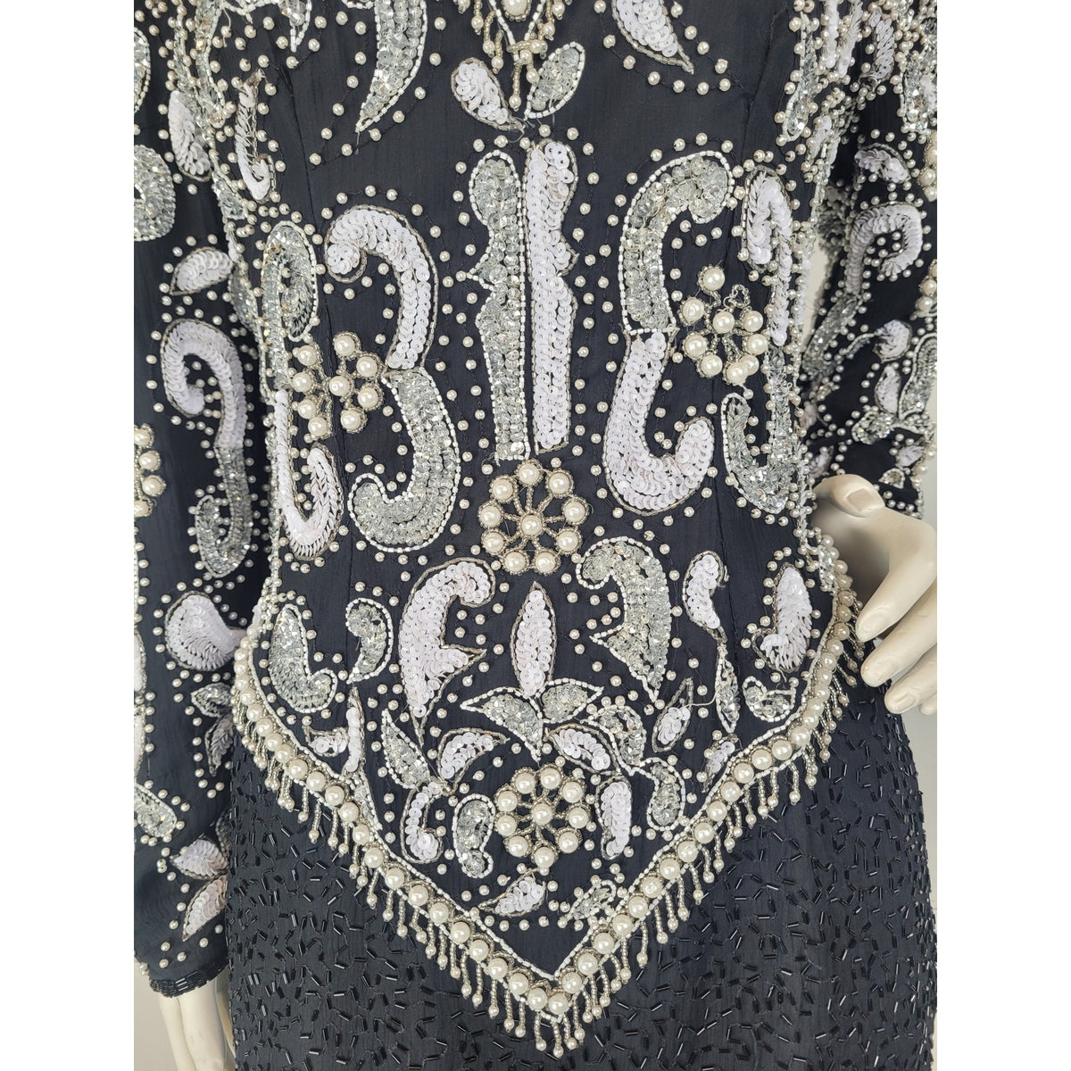 1980s SCALA Milano Paris Silk Beaded Sequined Cocktail Evening Dress Sz S/M