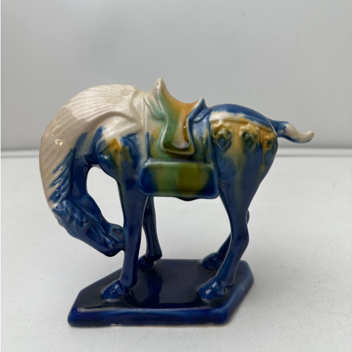 Vintage Chinese Tang Dynasty Style Sancai Glazed Ceramic War Horse Figurines