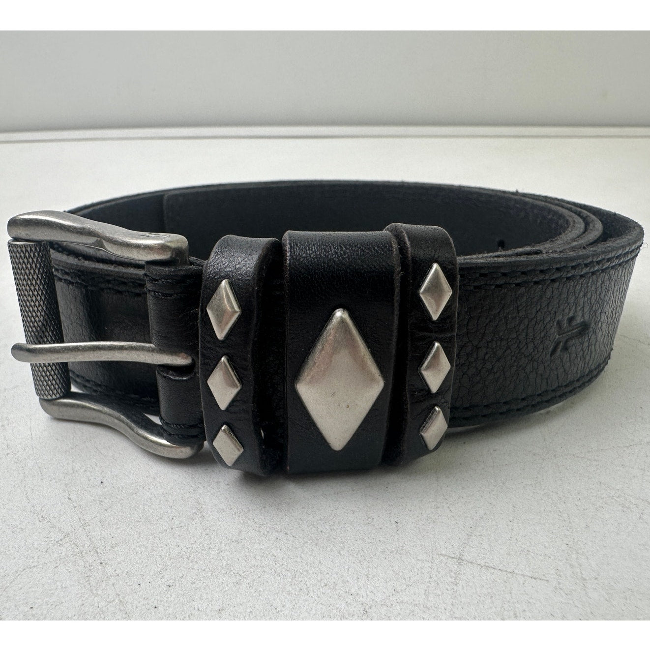 Frye Black Leather Diamond Studded Belt W/ Silver Hardware Men's Sz Large NWT
