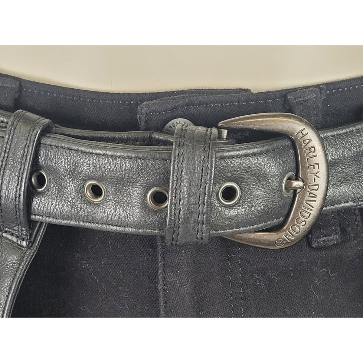 VTG Harley-Davidson Fringe Black Leather Motorcycle Riding Chaps Women's Sz L
