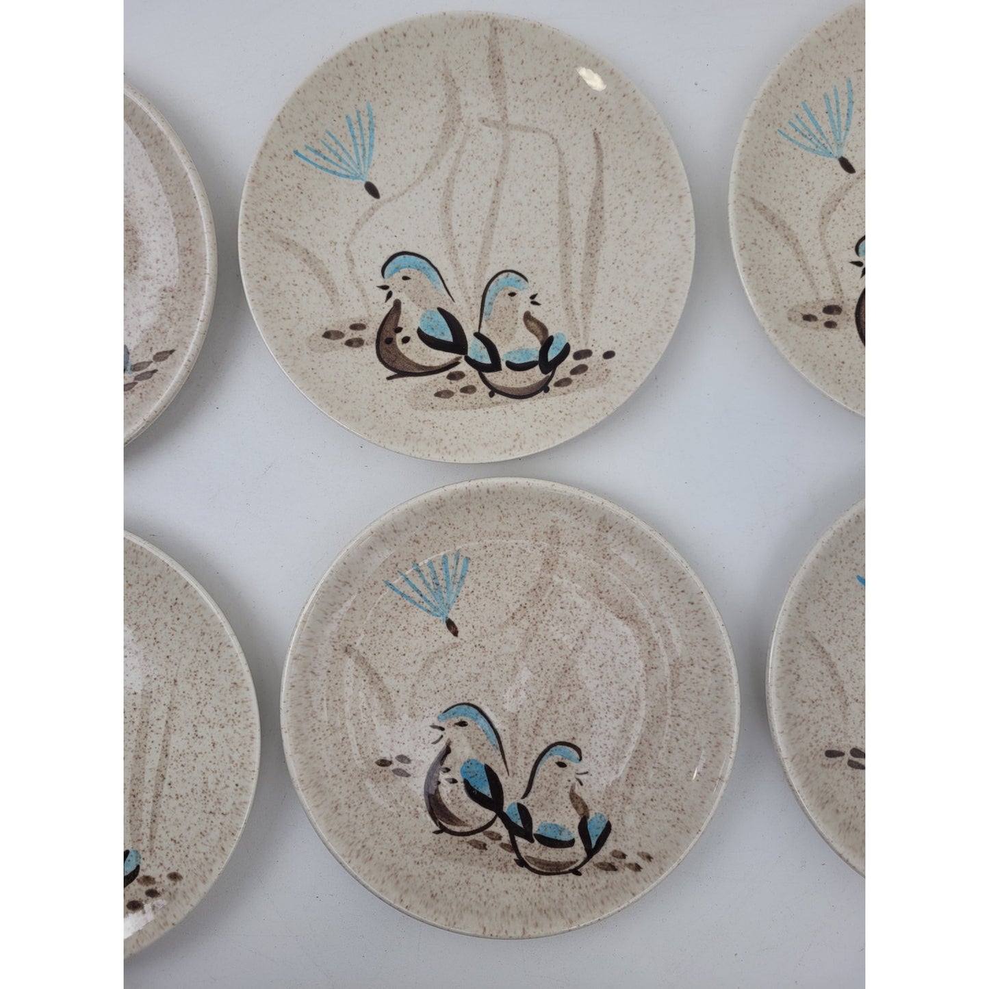 1950s MCM Red Wing Pottery "Bob White" Set of 6 Bread Plates EUC
