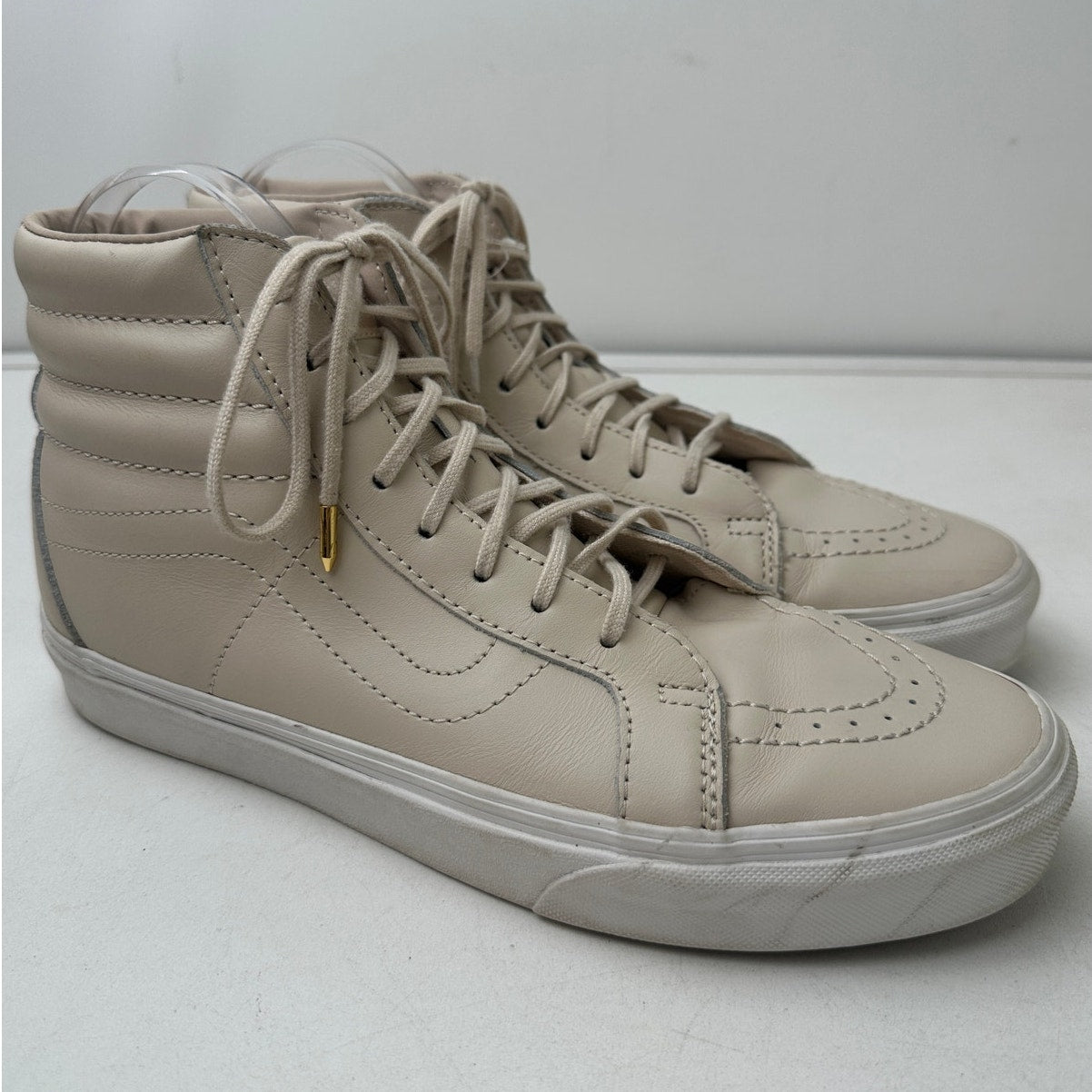 Vans Sk8-Hi Reissue DX Leather Beige Cream Skate Shoes Women's Sz 10