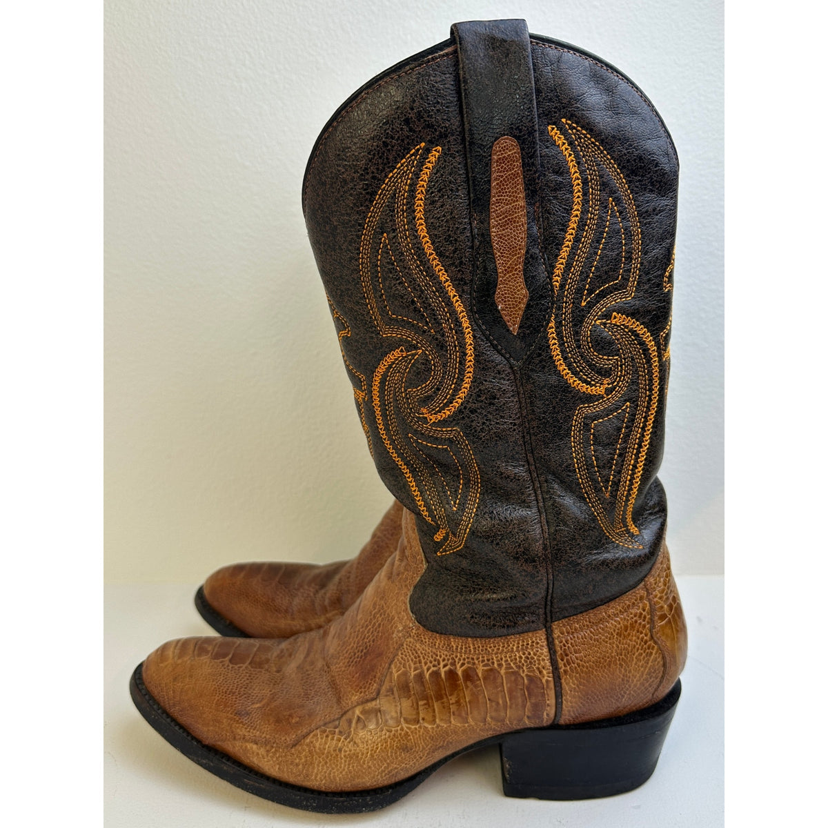 Arangos Genuine Ostrich Leg Cognac Western Cowboy Boots Men's Sz 8