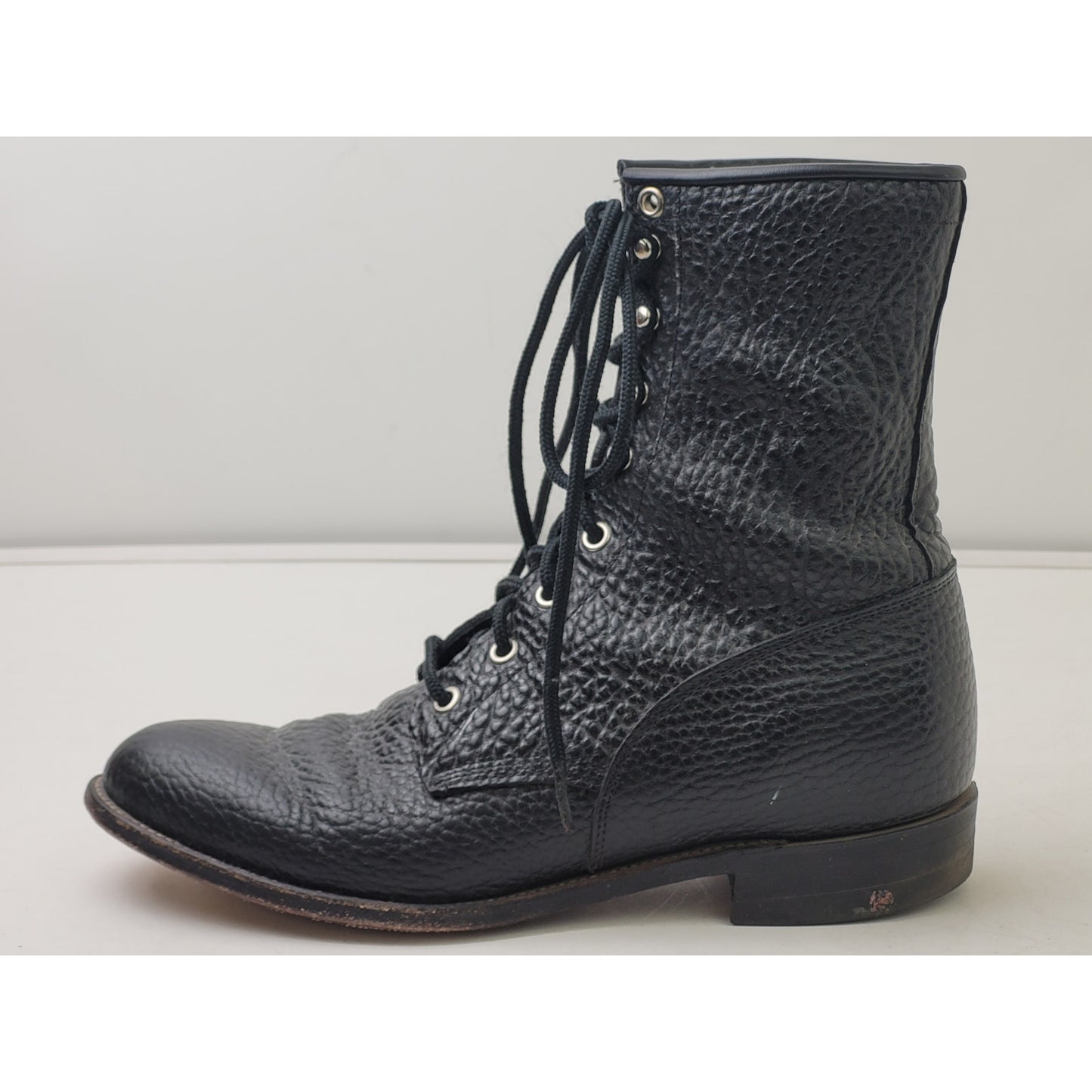Justin L522 Bullhide Western Lacer Boots Mens Sz 8.5 D Pebbled Black Leather