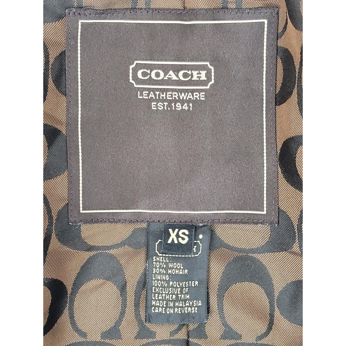 Coach Tan Mohair/Wool Brown Leather Trim Overcoat Sz XS